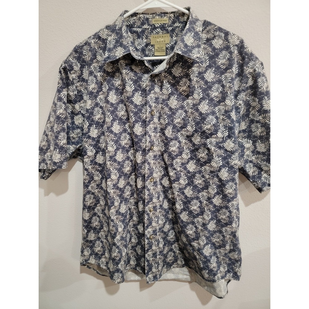 Natural Issue Blue Floral Vintage‎ Hawaiian Button Shirt 100% Cotton Size L
